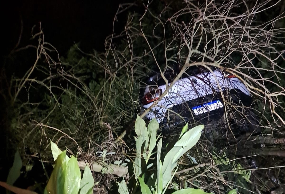Renault Kwid sai da pista na PR-151, em Carambeí