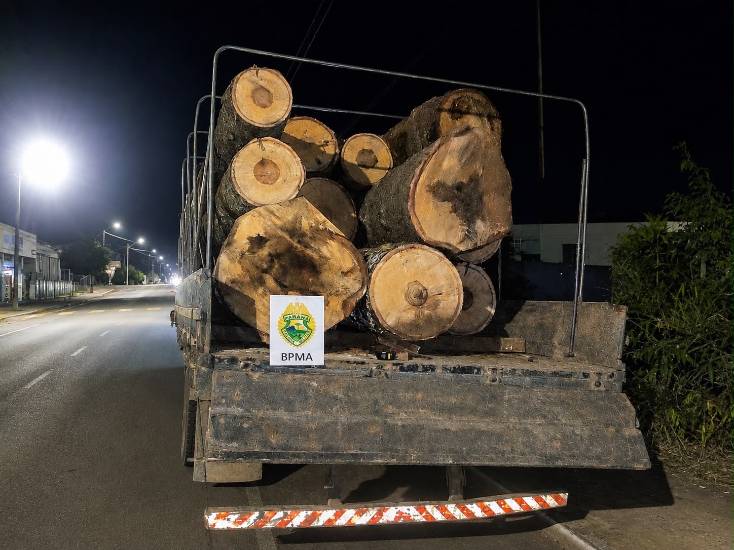 Polícia Ambiental apreende carga ilegal de toras de araucária na região