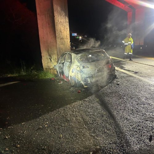 Motorista morre carbonizado após colidir contra pilar de viaduto na região