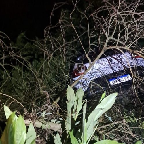Renault Kwid sai da pista na PR-151, em Carambeí