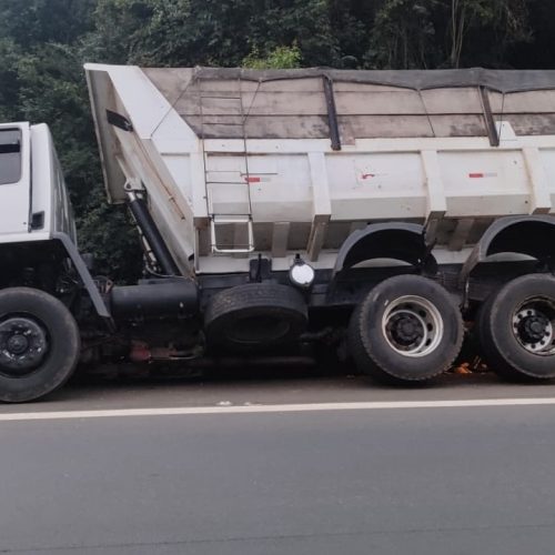 Motorista perde o controle e caminhão atinge estruturas na PR-151
