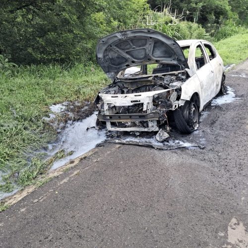 Carro pega fogo na PR-151 e motorista abandona o local em Carambeí
