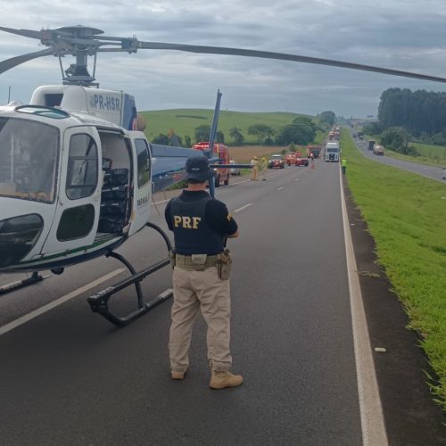 Idosa fica gravemente ferida em saída de pista na BR-376, em Ponta Grossa