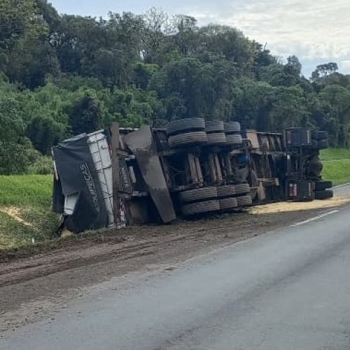 Caminhão perde o controle e colide contra barranco na PR-151