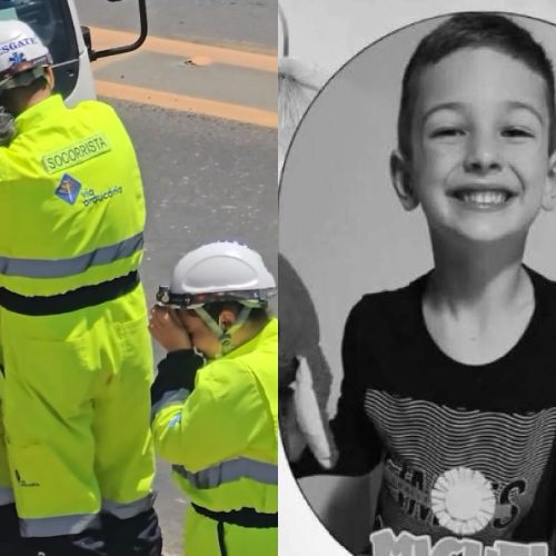 Socorristas choram após morte de criança em acidente entre caminhões