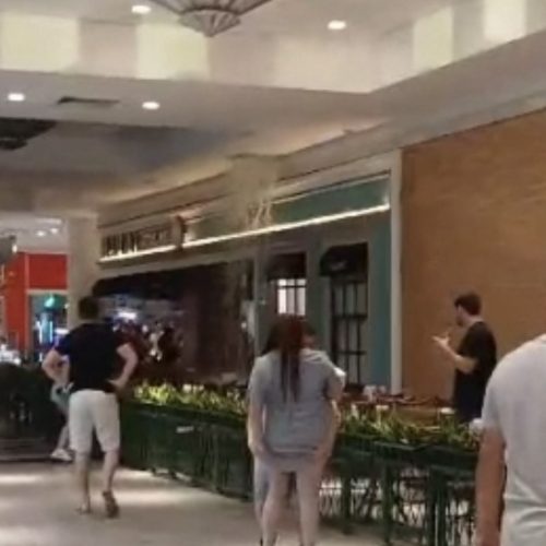 Desabamento de teto no Shopping Palladium em PG provoca alagamento e correria