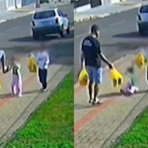 Pai chuta rosto da filha de 3 anos no meio da rua no Paraná